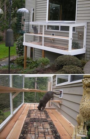 Cat Patios, Katt Diy, Katt Grejer, Chat Diy, Cat Patio, Outdoor Cat Enclosure, Cat Run, Cat House Diy, Outdoor Cat House