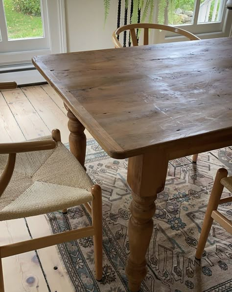 Rustic Table Kitchen, Old Dining Table Modern Chairs, Old Wood Dining Table, Thrifted Kitchen Table, Antique Dinner Table, Dining Table Cottage, Greystone House, Repurposed Dining Room, Colonial Dining Table