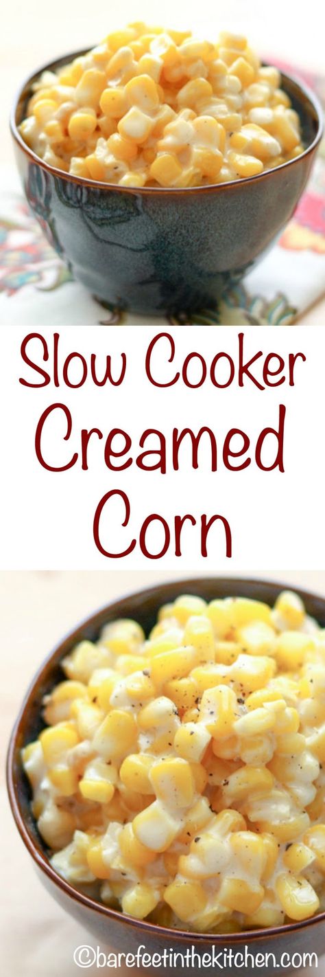 Slow-Cooker Creamed Corn - just like Rudy's BBQ! get the recipe at barefeetinthekitchen.com Food Crockpot, Slow Cooker Creamed Corn, Creamed Corn Recipes, Thanksgiving Food Sides, Corn Recipe, Veggie Tales, Thanksgiving Recipes Side Dishes, Thanksgiving Dishes, Southern Food