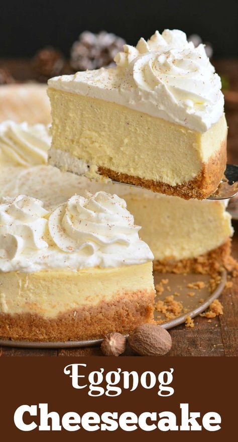 Eggnog Whipped Cream, Easy Eggnog Cheesecake, Graham Cracker Crumble, Eggnog Cheesecake Recipe, Holiday Cheesecake Recipes, Holiday Cheesecake, Creamy Eggnog, Will Cook For Smiles, Easy Eggnog