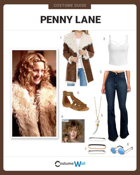 Almost Famous Outfits, Penny Lane Costume, Outfit Ideas 80s, Famous People Costumes, 80s Groupie, Film Clothes, Got Costumes, Movie Halloween Costumes, Costume Guide