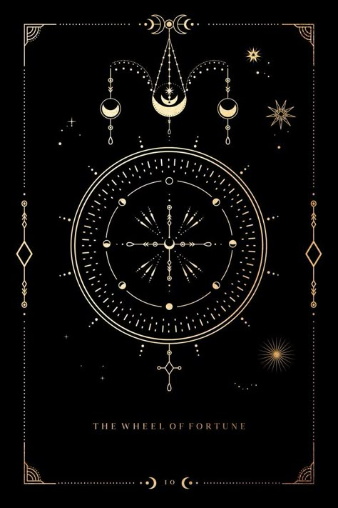 Witch Cards, The Wheel Of Fortune Tarot, Celestial Poster, Goth Wall Decor, Fortune Tarot Card, Tarot Card Poster, Witchcraft Art, Gothic Living Room, Tarot Card Print