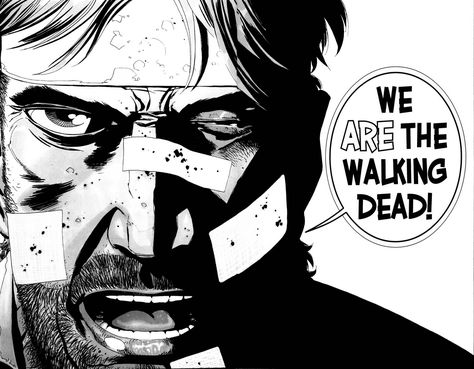 Rick explains to his group that they will all turn into zombies when they die.  "We ARE the walking dead."  Riveting. Rick Grimes Comic, Walking Dead Comic, Twd Comics, Foto Top, Dead Zombie, Graphic Novel Art, Comic Book Artwork, Fear The Walking, Fear The Walking Dead