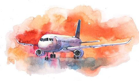 . . . #watercolours #watercolour #watercolor #watercolors #watercolorart #watercolorpainting #art #aquarelle #drawings #drawing #draws #draw #drawn #undrey #painting Airplane Outline, Airplane Painting, Airport Runway, Airplane Drawing, Airplane Flying, Surrealism Painting, Cloudy Sky, At The Airport, Watercolor Sketch