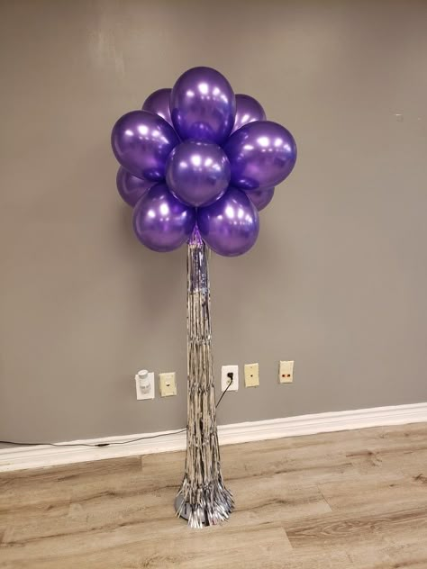 Balloon Topiary, Purple Balloon, Surprise Birthday Decorations, Silver Balloons, Baby Boy Decorations, Balloons Decoration, Retirement Party Decorations, Barbie Birthday Party, Purple Balloons