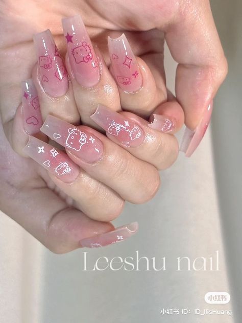 Kali Uchis Nail Ideas, Cute Aesthetic Nails, Summer 2023 Nail Trends, Paznokcie Hello Kitty, 2023 Nail, Sunny Disposition, Dresses Linen, Hello Nails, Asian Nails