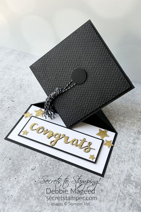 Stampin Up Graduation, Stampin Up Graduation Cards, Diy Graduation Cards, Diy Graduation, Grad Cards, Graduation Diy, Easel Cards, Gold Paper, Graduation Cards