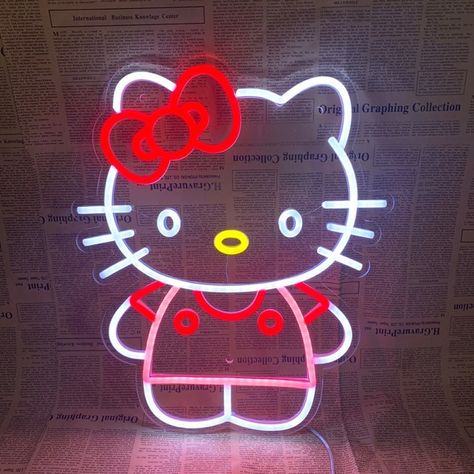 Sanrio hello kitty led neon light sign Sanrio Led Light, Hello Kitty Neon Sign, Hello Kitty Led Lights, Neon Hello Kitty, Cafe Store, Hello Kitty Birthday, Acrylic Board, Neon Aesthetic, Cute Bedroom Decor