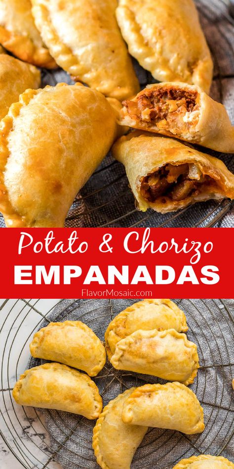 Chorizo Lunch Ideas, Potato And Chorizo Empanadas, Empanadas Recipe Potato, Empanadas Recipe Breakfast, Hand Held Brunch Ideas, Chorizo Hand Pie, Cooking With Chorizo, Chorizo Puff Pastry Recipes, Puff Pastry Empanadas Recipe