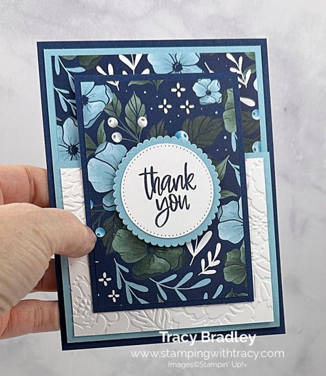 Cas Stampin Up Cards, Homemade Stampin Up Cards, Thank You Card Tutorial, Su Something Fancy Cards, Tracy Bradley Cards, Stampin Up Cards With Dsp, Stampinup Card Ideas 2024, Crafting With You Cards By Su, Stampin Up Greeting Cards