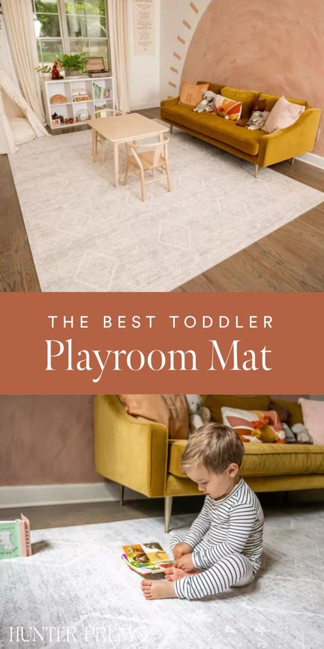 Hi mamas! One of our most-used baby/toddler items is definitely our House of Noa playmat. Not only are they the most beautiful playmats on the market, but they are super functional and easy to clean. We have hardwoods throughout the house and these mats allow us to create safe play spaces for Remy. They don’t look like your typical playmat…everyone always thinks it’s a rug! Best Toddler Playroom Mat | Baby Items | Hunter Premo | Nashville Style Best Rugs For Playroom, Playroom Hardwood Floors, Play Mat Rug, Neutral Playroom Rug, Main Floor Playroom, Rug For Playroom, Playroom Area Rug, House Of Noa Playmat, Play Room Rug