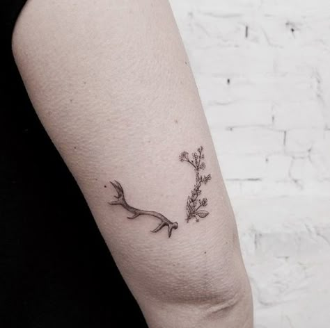 Floral Antlers Tattoo, Antler Tattoos For Women With Flowers, His And Hers Deer Tattoo, Dainty Deer Antler Tattoo, Feminine Deer Antler Tattoo, Feminine Antler Tattoo, Simple Deer Tattoos For Women, Caribou Antler Tattoo, Antlers And Flowers Tattoo