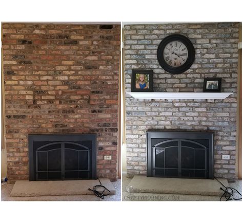 Wash Brick Fireplace, Brick Fireplace Decor, White Wash Brick Fireplace, Above The Fireplace, White Brick Fireplace, Fireplace Redo, Painted Brick Fireplaces, Oak Fireplace, Crafty Morning