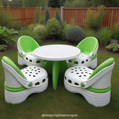 Crocs Patio Sets: Stylish and Durable Outdoor Furniture Games Indoor, Unique Chairs Design, Durable Outdoor Furniture, Weird Furniture, Cozy Interiors, Unusual Furniture, Rustic Coffee Table, Patio Sets, Unique Furniture Design