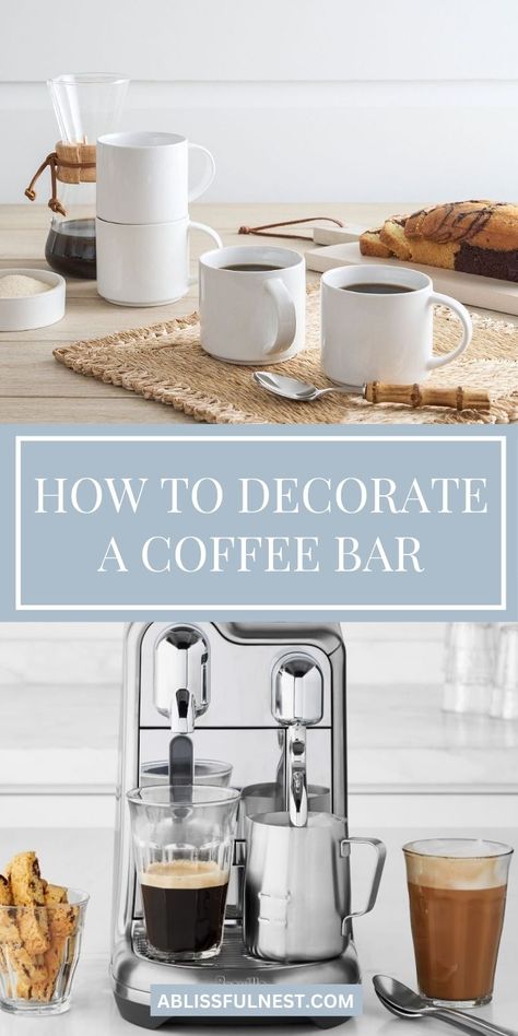 Calling all coffee lovers! Learn how to decorate a coffee bar that's both stylish and practical, perfect for enjoying your favorite brews at home. Explore inspiring ideas for organizing your coffee essentials, displaying your mugs, and adding decorative touches to create a welcoming and personalized space. #coffeelover #homecafe #diydecor Bar Remodel, Coffee Essentials, Ideas For Organizing, Home Coffee Bar, Coffee Bar Home, Bar Essentials, Espresso Bar, Fun Signs, Storage Canisters