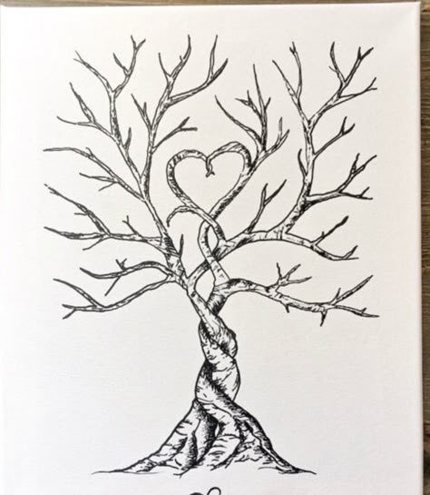 2 Trees Intertwined, Drawings That Represent Family, Heart Tree Drawing, Two Trees Intertwined, Tree Trunk Illustration, Family Tree Drawing, Wedding Fingerprint Tree, Unity Ring, Blank Family Tree