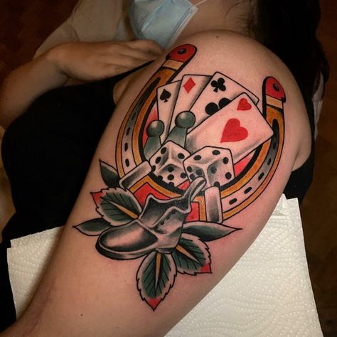 Traditional Gambling Tattoo Ideas Cards Tattoo Traditional, Traditional Gambling Tattoo, Gambling Tattoo Ideas, Gambling Tattoos, Ace Of Spades Tattoo, Cards Tattoo, Casino Tattoo, Spade Tattoo, Red Cards