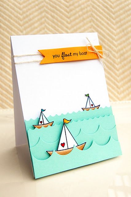 Para un cumpleaños veraniego Creative Valentine Cards, Valentine Cards Handmade, Diy Valentine, 카드 디자인, Creative Valentines, Handmade Valentine, Birthday Cards Diy, E Card, Sailboats