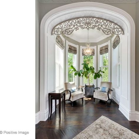 White Gingerbread Trimmed Reading or Sitting Nook in Victorian Era Turret Room.  Interior View Victorian Turret Interior, Turret Room Ideas, Victorian Turret, Turret Interior, Space Christmas Tree, Housing Inspiration, Turret Room, White Gingerbread, Hyde House