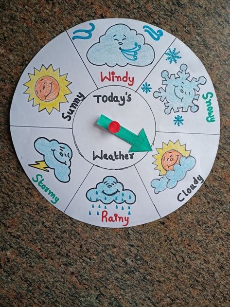 Weather Chart Kindergarten, Weather Decoration Preschool, Weather Teaching Ideas, Learning Weather Preschool, Whether Chart For Preschool, Chart Project Ideas For School, Weather Chart Ideas For Preschool, Evs Charts For Class 2, Weather Chart For Classroom