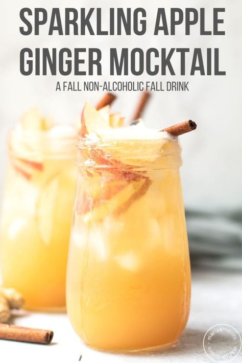 Holiday Mocktail Ginger Beer, Best Mocktails Fall, Ginger Beer Mock Tail, Mocktails Non Alcoholic For Fall, Apple Ginger Mocktail, Non Alcoholic Ginger Beer Drinks, Fun Non Alcoholic Drinks Easy, Easy Fall Drinks Nonalcoholic, Fall Mock Tails