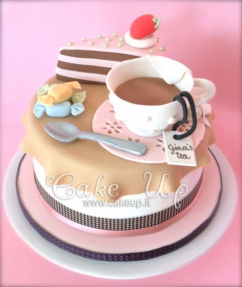 tea time cake Cooking Theme Cake Design, Tea Lover Cake Design, Tea Theme Cake, Tea Party Birthday Cake, 70th Cake, Party Birthday Cake, Cooking Theme, Scrapbook Frames, 80th Birthday Party