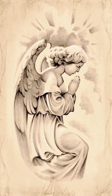 Praying Angel Tattoo, Angel Tattoo Drawings, Religion Tattoos, Meaning Tattoos, Chicano Tattoos Sleeve, Angel Tattoos, Chicano Tattoos, Praying Angel, Religious Tattoo