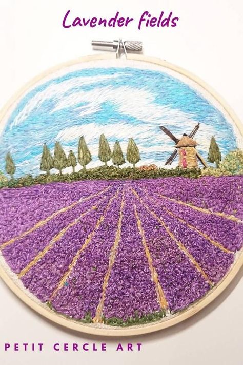 French Cottage Interior, Sweet Interior, Scene Girl, Cottage Interior, Lavender Field, Diy Embroidery Patterns, Lavender Farm, Thread Painting, 자수 디자인