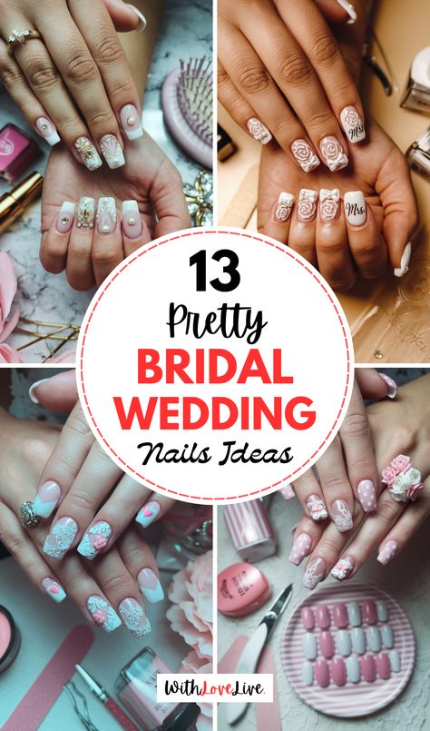 Brides-to-be, this one's for you! 💖✨ Explore our stunning collection of wedding nail ideas that perfectly complement your bridal look. From chic designs to intricate details, discover inspiration to make your nails shine. Be sure to save this pin for your wedding planning! 💍💅 Desi Wedding Nails, Pretty Wedding Nails, Wedding Nails French Bridal, Bride Manicure, Bridal Nails French, Wedding Nail Ideas, Lace Nail Design, Wedding Nails Ideas, Wedding Nail Art