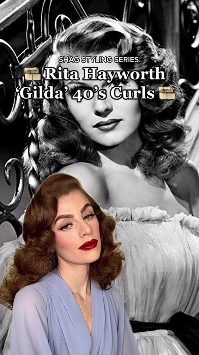 Shag Styling, 1940 Hairstyles, S Curls, Rita Hayworth Gilda, Cabelo Pin Up, Old Hollywood Hair, Vintage Hairstyles Tutorial, Vintage Curls, 50s Hairstyles