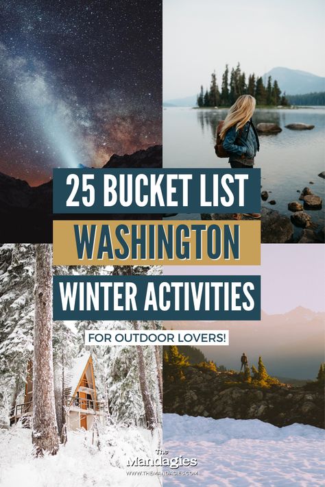 Abundant in hiking and snowshoeing trails, ski and snowboard resorts, cozy coffee shops, museums, and epic winter destinations in Washington, the upper-left USA is plentiful in both indoor and outdoor winter activities that you won’t want to miss. Washington Winter, Washington Things To Do, 2025 Travel, Bainbridge Island Washington, Outdoor Winter Activities, Washington State Hikes, Pacific Northwest Travel, Washington State Travel, Washington Hikes