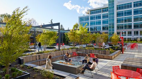 Microsoft Buildings 40 + 41 Innovation Plaza | PLACE Microsoft Headquarters, Corporate Interiors, Wall Seating, Urban Furniture, Furnishings Design, Street Furniture, Universal Design, Contemporary Landscape, Urban Planning