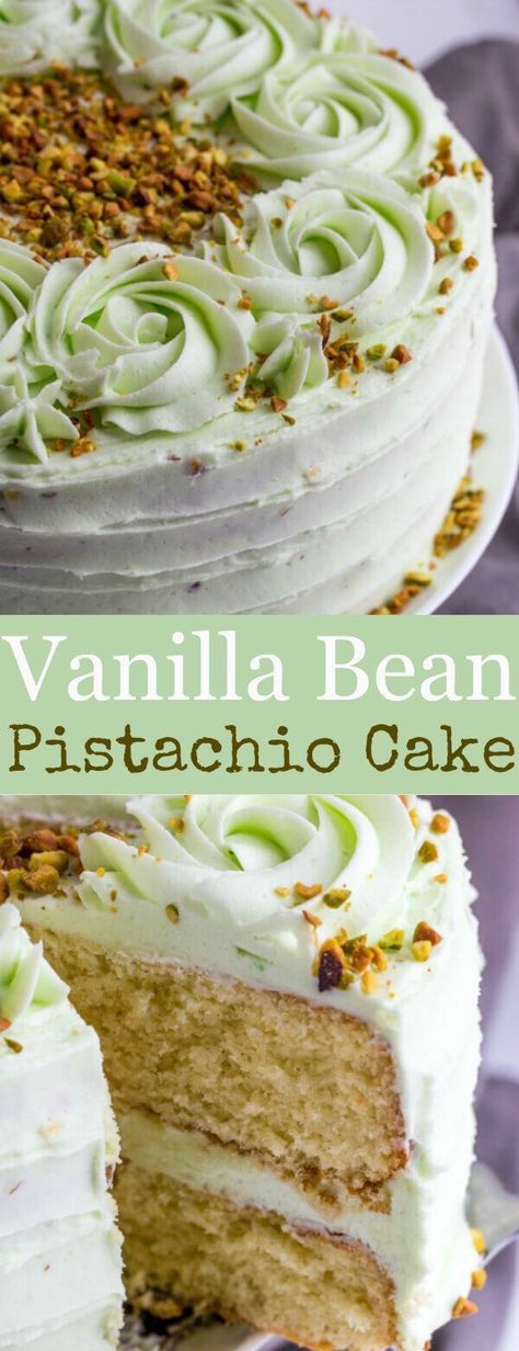 Light, airy and full of flavor, this Vanilla Bean Pistachio Cake is a fun and tasty flavor combination perfect for absolutely any occasion. This moist cake has great flavor from vanilla beans and a delightful crunch from pistachios on top. Impress your loved ones with this easy-to-make dessert. Get ready to savor each heavenly bite! Pistachio Cake, Think Food, Angel Food Cake, Cake Frosting, Angel Food, Food Cakes, Cakepops, Mini Desserts, Sweets Treats