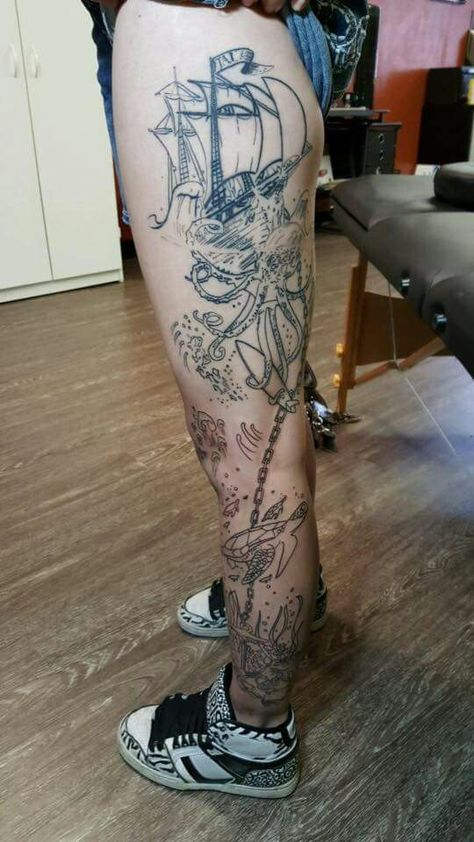 Sealife Leg Tattoos, Deep Sea Leg Sleeve, Sea Theme Leg Sleeve Tattoo, Women’s Ocean Sleeve Tattoo, Underwater Tattoo Color, Ocean Sleeve Tattoos Color, Marine Life Half Sleeve Tattoo, Ocean Scene Tattoos For Women, Ocean Tattoos Leg Sleeve For Women