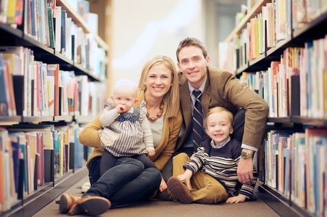 I love shoots like this :) Library Family Photoshoot, Family Library Photoshoot, Photo Ideas In Library, Family Photos In Library, Bookstore Maternity Photos, Photoshoot In A Library, Preschool Photo Ideas, Library Shoot, Library Photography