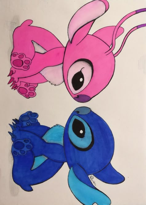 Pink Stitch Drawing, Stitch And Angel Drawing Easy, Lelo And Stitch Drawings, Stitch And Angel Painting, Angel Lilo And Stitch Drawing, Stitch And Angel Drawing, Stitch Drawing Easy, Lilo Ve Stitch, Angel Drawing Easy