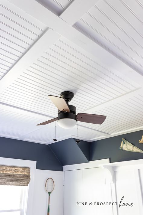 Simple and Functional Vintage Sports Themed Boys Bedroom - Pine and Prospect Home Simple Ceiling Fan, Cottage Style Bedrooms, Painting Trim White, Boys Bedroom Paint, Simple Ceiling, Vintage Lockers, Hygge Living, Minimal Bedroom, Bedroom Reveal