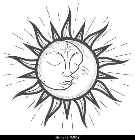 Crescent moon inside sun with face, closed eyes, magical or astrology zodiac sign, tarot sorcery, esoteric symbol, vector Stock Vector Moon Inside Sun, Crescent Moon Symbol, Sun With Face, Kawaii Weather, Triple Goddess Symbol, Witch Eyes, Green Eyed Cat, Mystic Symbols, Moon Symbol