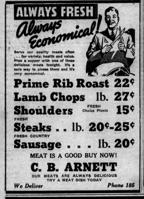 The Rutherford Courier Smyrna, Tennessee 25 Feb 1938, Fri • Page 2 Smyrna Tennessee, Vintage Grocery, Prime Rib Roast, Rib Roast, Will Arnett, Lamb Chops, Grocery Stores, Vintage Recipes, Meat Dishes