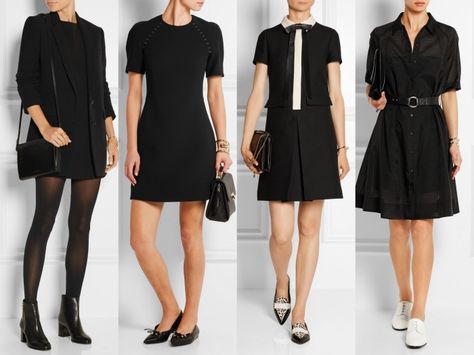 office shoes to wear with black dress Knee Length Black Dress, Dress With Flats, What Shoes To Wear, Below The Knee Dresses, Black Knee Length Dress, Outfits Dressy, Grunge Dress, Black Dress Outfits, Black Tie Dress