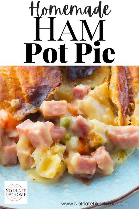 Creamy homemade ham pot pie is a delicious and wholesome family meal made with ham cubes, peas, carrots in a creamy cheese sauce. Use leftover Thanksgiving or Easter ham. It's a hearty family dinner. Make it with leftover ham or ham cubes. Click the link to get the recipe. Ham And Cheese Pot Pie, Cube Ham Recipes Easy, Homemade Ham Pot Pie, Ham And Egg Pie Southern, Ham Cubes Recipes Dinners, Cube Ham Recipes, Ham Pieces Recipes, Cubed Ham Recipes Easy, Ham Meals Ideas Dinners