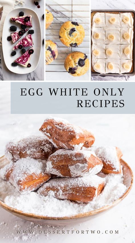 This recipe collection contains dessert recipes that will help you use up any extra egg whites you may have from baking small batch desserts. Egg white dessert recipes are some of my favorite desserts. Check them out! #eggwhiterecipe #eggwhitedesserts #eggwhite Dessert Recipes With Egg Whites, Recipes With Egg Whites Healthy, Egg White Ideas, Egg Whites Recipes Dessert, 6 Egg Whites Recipe, Recipes With Egg Whites Dessert, Egg White Baking, Desserts Using Egg Whites, Dessert With Egg Whites