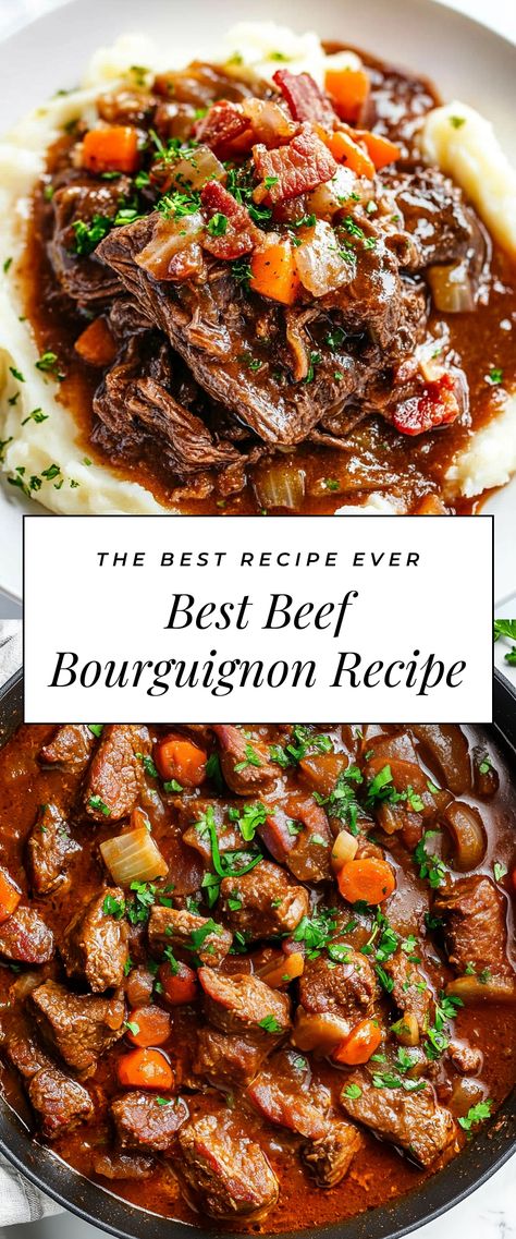 Image for Best Beef Bourguignon Recipe Meat And Potato Meals, Best Beef Bourguignon Recipe, Christmas Beef Recipes, Stew Beef Recipes, Easy Beef Bourguignon, Recipes Hot Dogs, Potato Meals, Christmas Beef, Beef Bourguignon Recipe