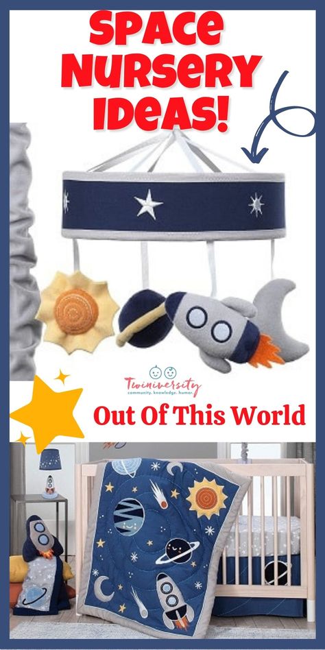 Space Themed Nursery Ideas Science Themed Nursery, Space Baby Nursery, Themed Nursery Ideas, Twin Nursery Gender Neutral, Ship Nursery, Twin Nursery, Nursery Idea, Boys Crib Bedding Sets, Luxury Nursery