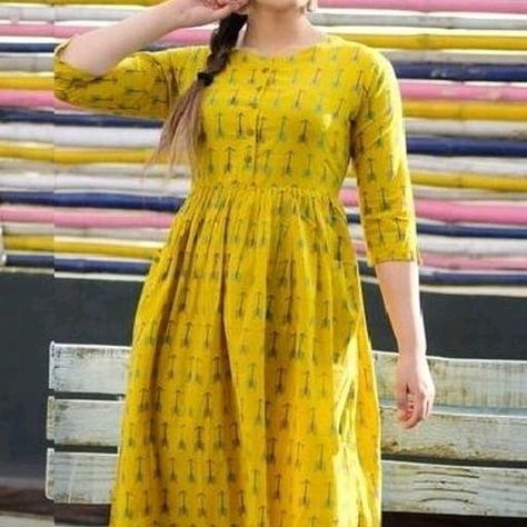 Myra Trendy  Drishya Kurtis  vol 8  Price Range- INR. 667 Fabric: Cotton Sleeve Length: Three-Quarter Sleeves Combo of: Single "Sizes: XS (Bust Size - 34 in , Length Size - 46 in) S (Bust Size - 36 in , Length Size - 46 in) M (Bust Size - 38 in , Length Size - 46 in) L (Bust Size - 40 in , Length Size - 46 in) XL (Bust Size - 42 in , Length Size - 46 in) XXL (Bust Size - 44 in , Length Size - 46 in) XXXL (Bust Size - 46 in , Length Size - 46 in)" Long Sleeve Vintage Dresses, Kalamkari Dresses, Best Maxi Dresses, Ikkat Dresses, Blouse Designs High Neck, Cotton Short Dresses, Fitness Fashion Outfits, Casual Frocks, Cotton Frocks