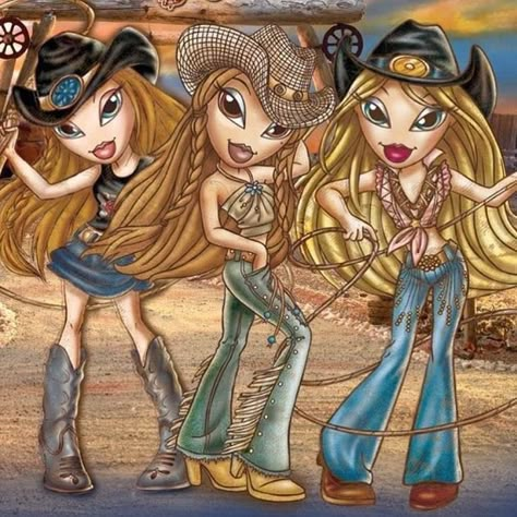 Bratz Wild Wild West, Bratz Artwork, Bratz Doll Outfits, Brat Doll, Bratz Girls, My Scene, Wild Wild West, Cowgirl Costume, Cartoon Outfits