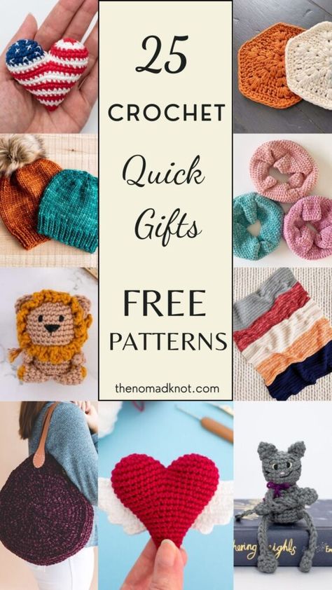 Quick Crochet Gifts: 25 Best Free Patterns ⋆ The Nomad Knot Quick Crochet Toys Free Patterns, Small Crochet Gifts Free Pattern, Last Minute Crochet Gifts, Crochet Gift Patterns Free, Crochet Gifts Ideas, Summer Crochet Patterns Free, Crochet Presents, Small Crochet Gifts, Quick Crochet Gifts