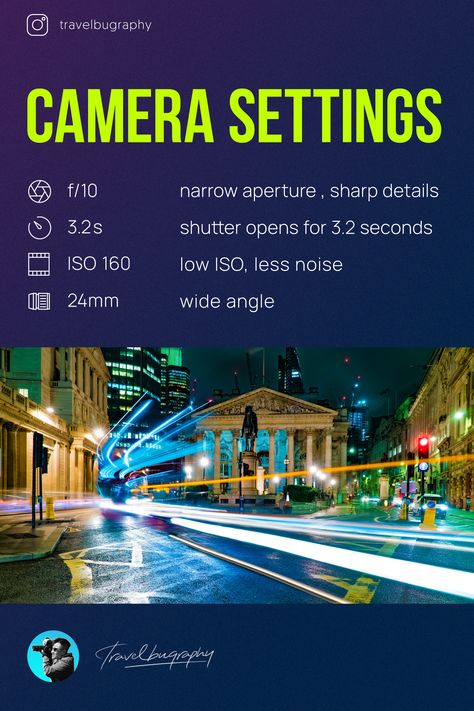 Light Trails Photography Long Exposure, Long Exposure Settings, Car Photography Camera Settings, Pro Camera Settings, Light Trails Photography, Camera Reference, Photography Infographic, Light Trail Photography, Canon 200d