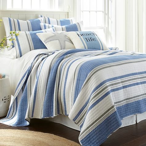 Hampton 4-piece Quilt Set | null Coastal Quilt Sets, California King Quilts, Coastal Quilts, Quilt Collection, King Quilt Sets, Bedroom Updates, Striped Quilt, Coastal Bedrooms, Beach Bedroom