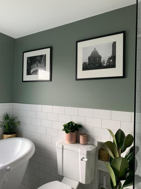 Dark Olive Bathroom, Green Small Bathrooms, Dark Green Bathrooms, Small Toilet Room, Bathroom Color Schemes, Downstairs Toilet, Aesthetic Bathroom, Small Bathroom Makeover, Small Toilet